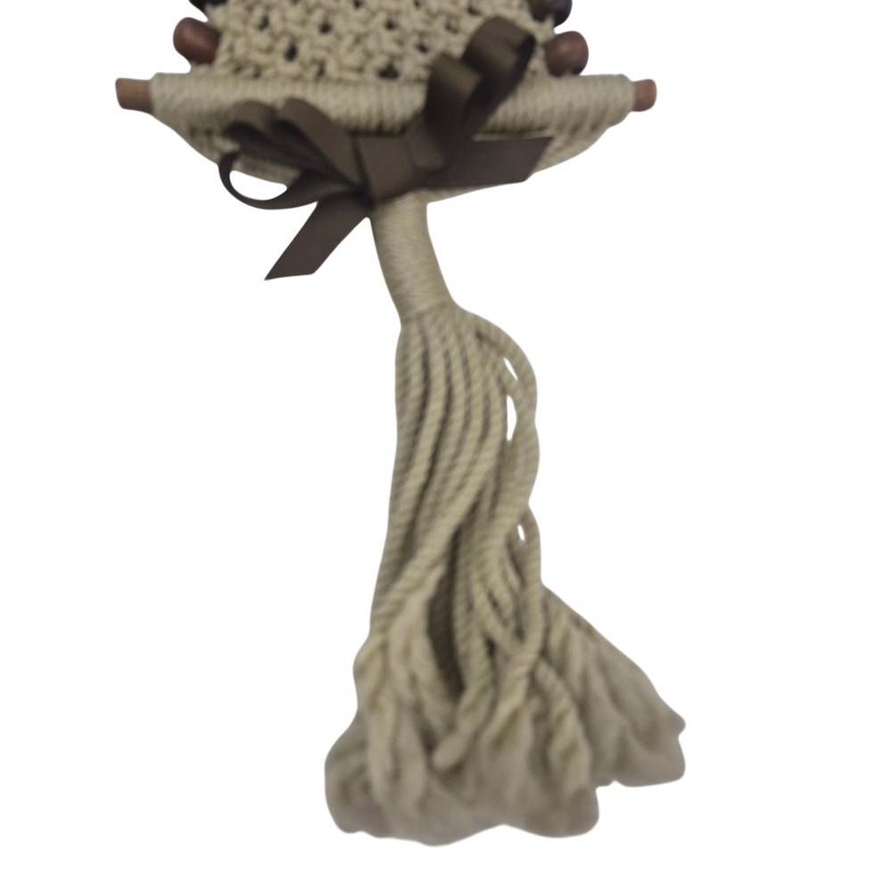 Vintage Macrame Owl Wall Hanging Boho Wood Bead‎ Tassel Decor Beige 17 Inch - Picture 3 of 9